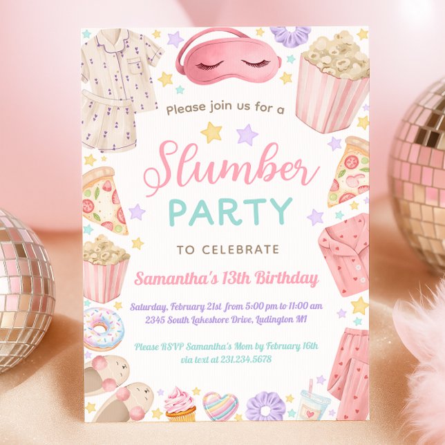 Süße Pyjamaparty Mädchen Geburtstag Einladung (Cute Slumber Party Girl Birthday Invitation)