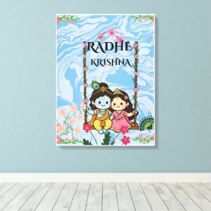 Süße Radha Krishna auf Schaukel-Wandkunst Shri R Leinwanddruck