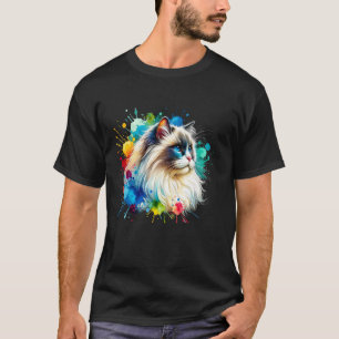 Süße Ragdoll-Katze Wasserfarbe Farbige Spritzkunst T-Shirt