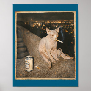 Süße rauchende Sphynx-Katze Meme Lustig Poster