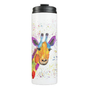 Süße Regenbogen-Giraffe Aquarell-Tier-Safari Thermosbecher