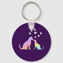 Süße Regenbogen-Katz-und-Hund-Silhouette Love Purp