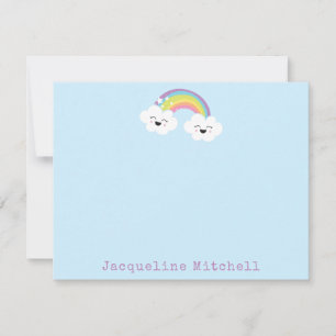 Süße Regenbogen-Kawaii-Wolken-Gesichter Pastellbla Dankeskarte