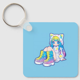 Süße Regenbogen-Stern-Katzenohren-Girl Schlüsselanhänger