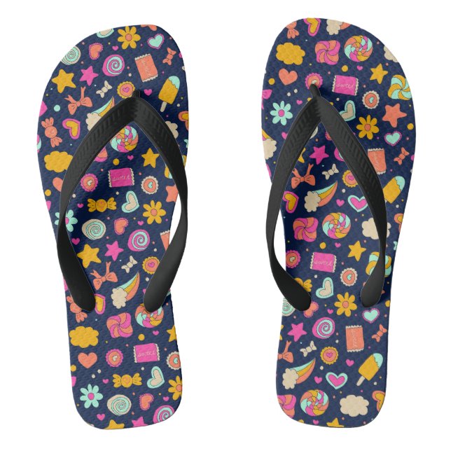 Süße | Regenbogen, Wolke, Herz, Stern, Süßigkeiten Flip Flops (Fußbett)