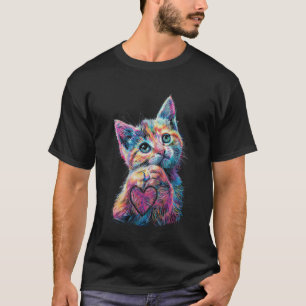 Süße Regenbogenkatze macht Herzform für Frauen - C T-Shirt