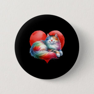 Süße Regenbogenkatze umarmt Herz Kitty Liebeskatze Button