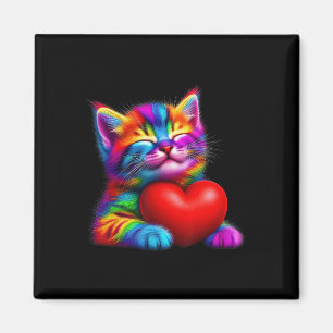 Süße Regenbogenkatze umarmt Valentinsherz Kitty Li Magnet