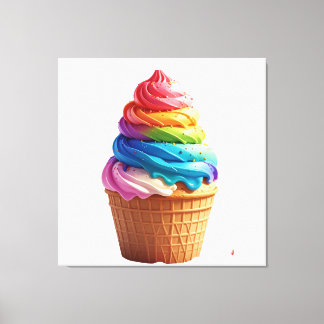 Süße Regenbogenwirbel-Eis-Waffel-Tüte Leinwanddruck