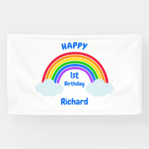 Süße Regenbogenwolken zum 1. Geburtstag Banner