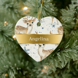 Süße Reh-Schneeflocken Goldband Weihnachten Keramik Ornament