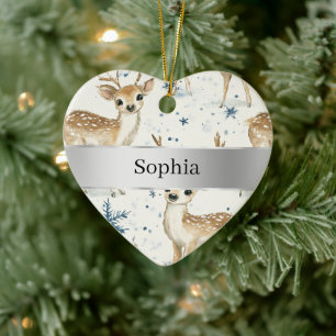 Süße Reh-Schneeflocken Silberband Weihnachten Keramik Ornament