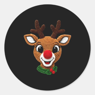 Süße Rentier-Rudolph-Häkel-Weihnachts-Pyjamas-Fest Runder Aufkleber