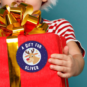 Süße Rentier-Schneeflocken Kindersname Weihnachten Runder Aufkleber