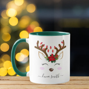 Süße Rentiere Frohe Weihnachten Geschenk Grüner Ka Tasse