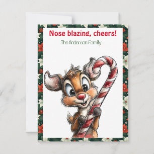 Süße Rentiere Weihnachtswunsch rot retro Postkarte
