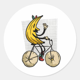 Süße Retro-Banane fährt Fahrrad Cartoon Runder Aufkleber