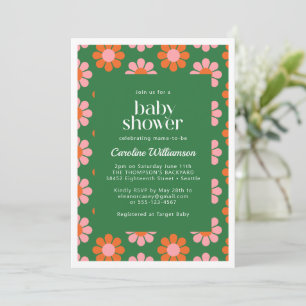 Süße Retro-Blumen Grüne Rosa Babyparty Einladung