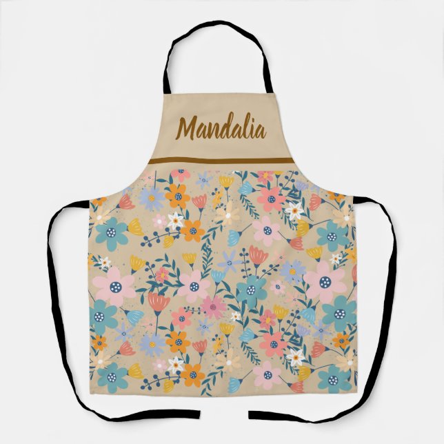 Süße Retro-Blumenmuster-Küchenschürze Schürze (Vorderseite)
