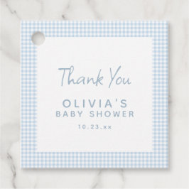 Süße Retro-Eleganz Hellblaukariert Baby Shower Geschenkanhänger
