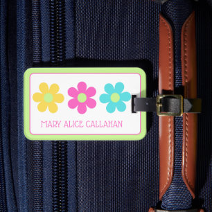 Süße Retro-Gelbe-Rosa-Blau-Gänseblümchen Gepäckanhänger