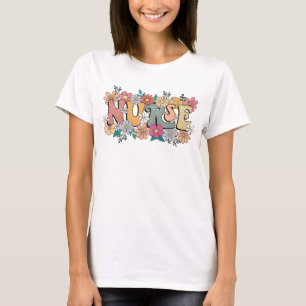 Süße Retro-Groovy-Krankenschwester-Blumen-Pflege T-Shirt