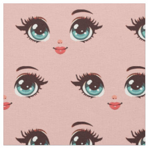 süße retro große Augen Mädchen Cartoon Puppen Gesi Stoff