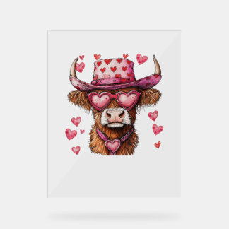 Süße Retro-Hochlandkuh-Cowboyhut-Herz-Valentinstag Acrylschild
