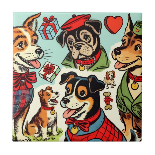 Süße Retro-Hunde-Comics Fliese (Vorderseite)