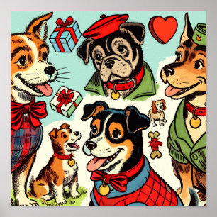 Süße Retro-Hunde-Comics Poster