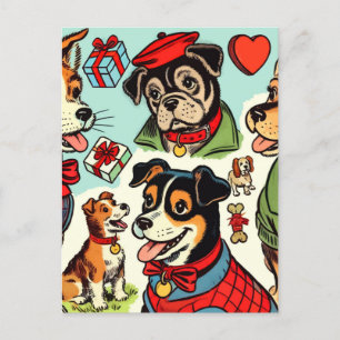 Süße Retro-Hunde-Comics Postkarte
