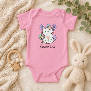 Süße Retro-Katze und Blumen Baby Strampler