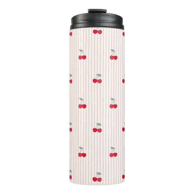 Süße Retro-Kirsch-Muster-Herz-Glasur Thermosbecher (Vorderseite)