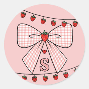 Süße Retro-Monogramm-Anfangsbuchstaben Strawberry Runder Aufkleber