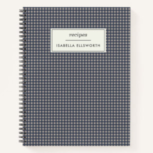 Süße Retro-Navy-Gingham-Karo-Personalized-Rezept Notizbuch