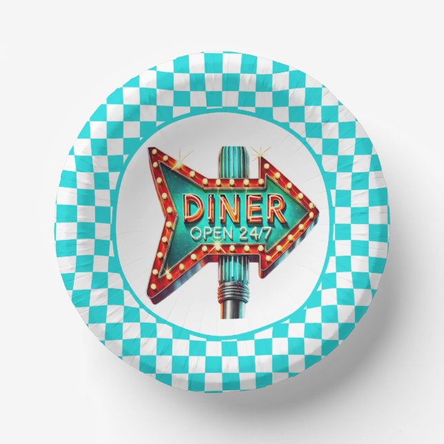 Süße Retro-Party im Diner  Pappteller (Vorderseite)