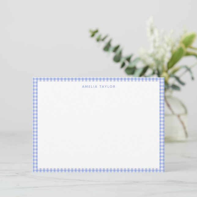 Süße Retro Periwinkle Gingham Karo personalisiert Mitteilungskarte (Stehend Vorderseite)