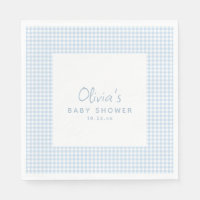 Süße Retro-Preppy-Hellblaue-Gingham-Baby-Shower