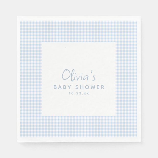 Süße Retro-Preppy-Hellblaue-Gingham-Baby-Shower Serviette (Vorderseite)