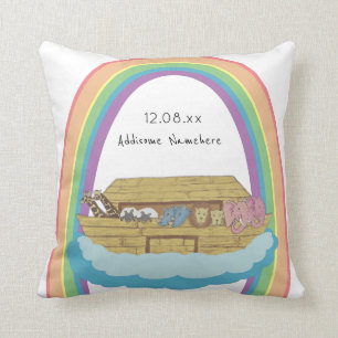 Süße Retro-Regenbogen-Noah-Arche auf Weiß Kissen