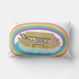 Süße retro Regenbogen-Noah-Arche auf weißem Lenden Lendenkissen