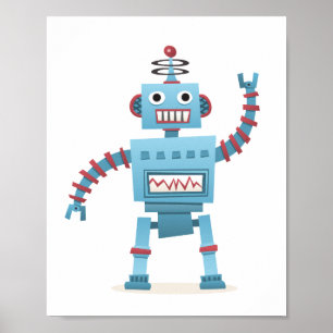 Süße Retro-Roboter-Android-Kinder-Cartoon-Wandkuns Poster