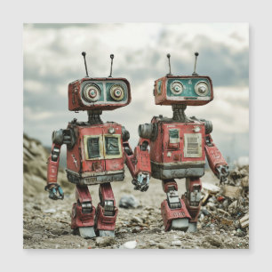 Süße Retro-Roboter verliebt Hand in Hand Magnetkarte