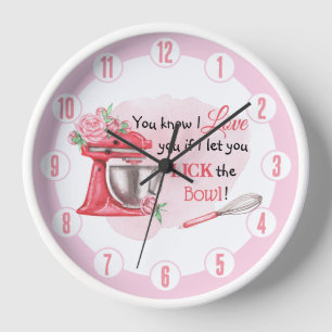Süße Retro-Rosa Backen-Leck-die-Schüssel-Küchenuhr Uhr