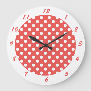 Süße Retro Rot-Weiß-Polka-Dot Große Wanduhr