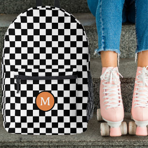 Süße Retro-Schachbrett-Monogramm Schwarz und Weiß Bedruckter Rucksack