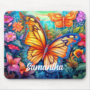 Süße Retro-Schmetterlings-Monogramm-Name Mousepad
