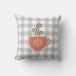 Süße Retro-Tasse für Tee oder Kaffee auf grauem Bü Kissen