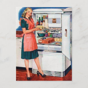 Süße Retro Vintage Dame Küche Postkarte