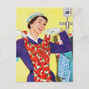 Süße Retro-Vintage-Einkaufsdame Postkarte